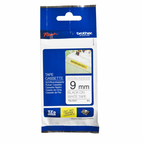 Brother TZe Strong Adhesive Tape 9mm Black on White TZES221