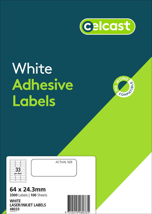 Celcast Labels 64 x 24.3mm 100 Pack 33UP