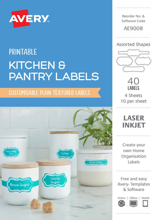 Avery Textured White Kitchen and Pantry Labels AE9008 Assorted 40 Pack 10UP