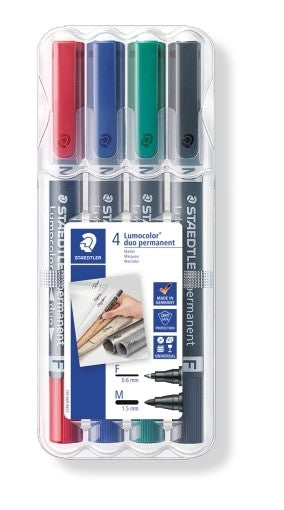 Staedtler Lumocolor Permanent Duo Marker Wallet 4 Assorted 348 WP4