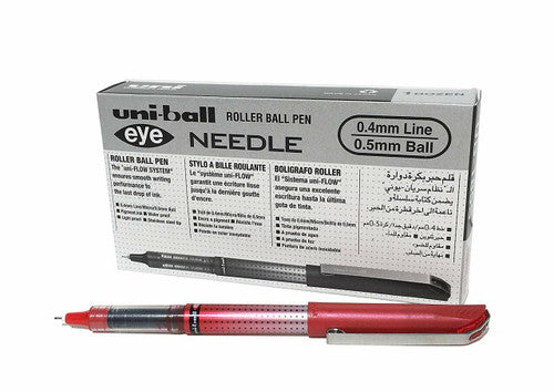 Uni-Ball Eye Needle UB-185S Liquid Ink Rollerball Pen 0.5mm Red Box of 12