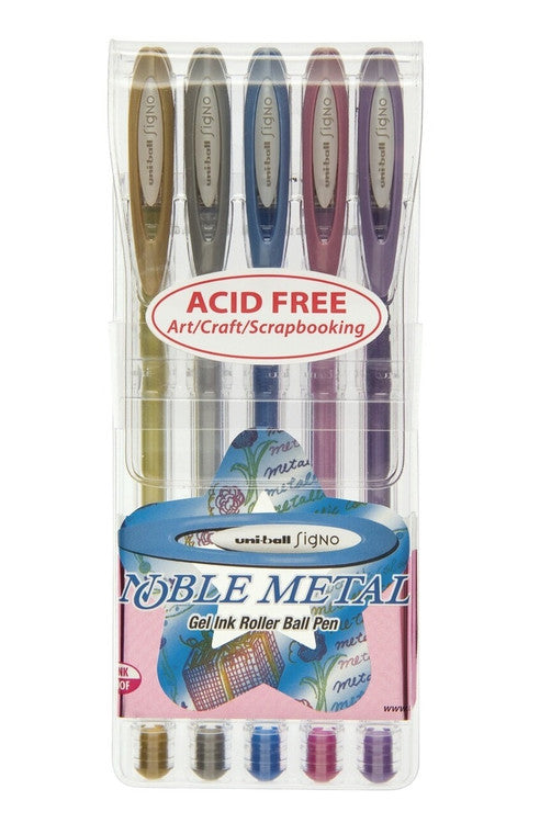 Uni-Ball Signo Noble Metal Gel Ink Pen 0.8mm Assorted Wallet of 5