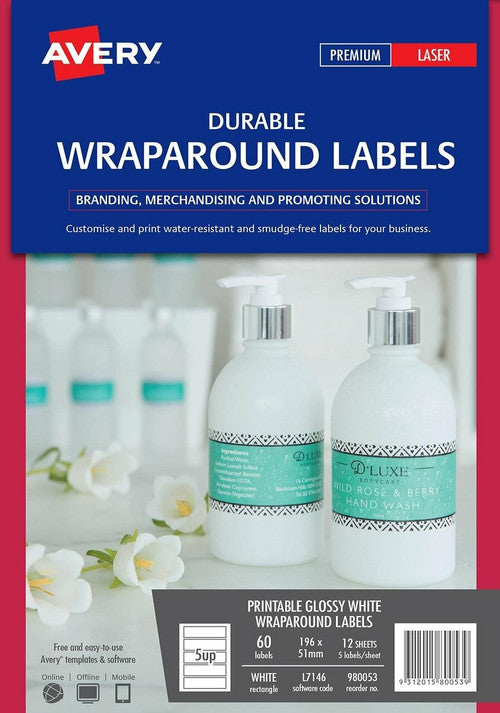 Avery Printable Durable Wraparound Labels L7146 60 Pack 196 x 51mm 5UP