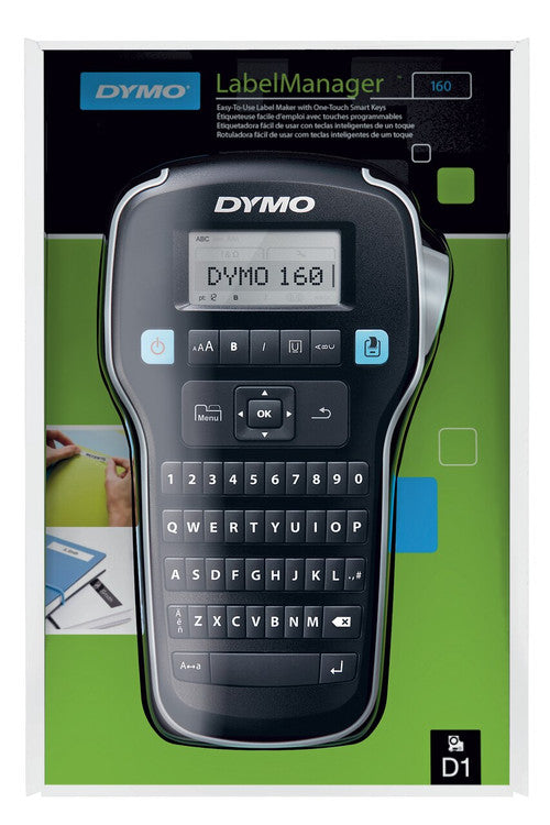 Dymo LabelManager 160P compact handheld labeller with QWERTY keyboard and D1 tape slot