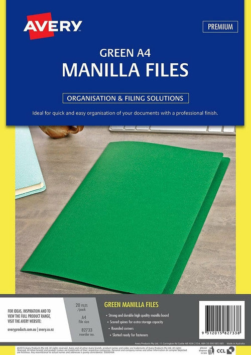 Avery Manilla File A4 Green Pack 20