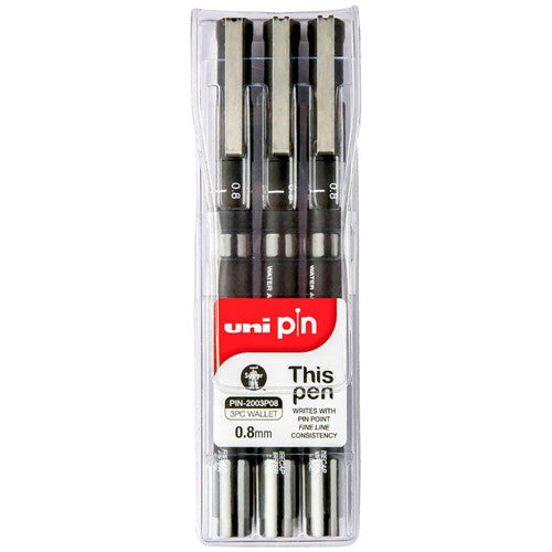 Uni Pin Fineliner 0.8mm 3 Piece Wallet