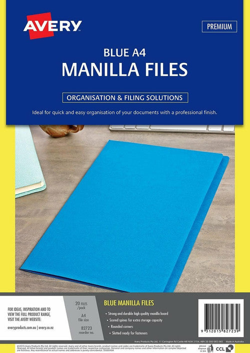 Avery Manilla File A4 Blue Pack 20
