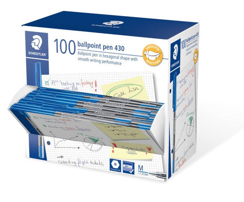 Staedtler 430MA3B100 Stick 430 Ballpoint Pen Medium Blue in Dispenser Box of 100