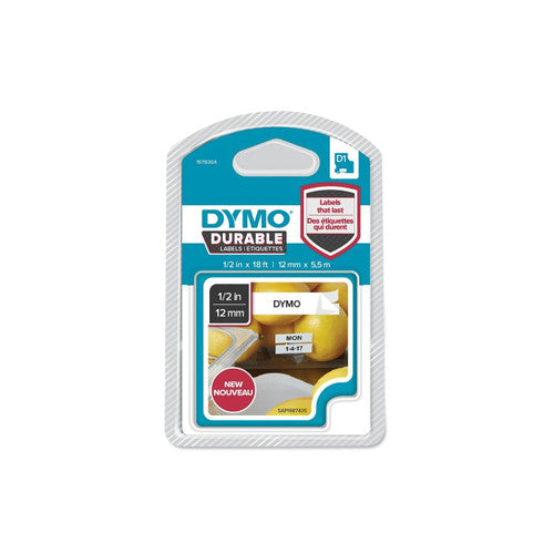 Dymo D1 durable label tape 12mm black on white weatherproof industrial labelling for LabelManager