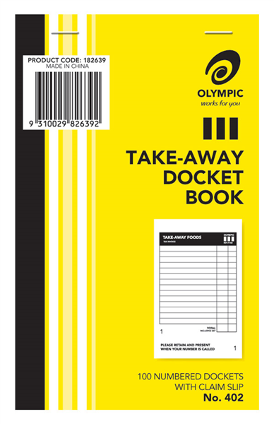 Olympic Take-Away Docket Book 402 100 Pages 93 x 150mm Pack of 5