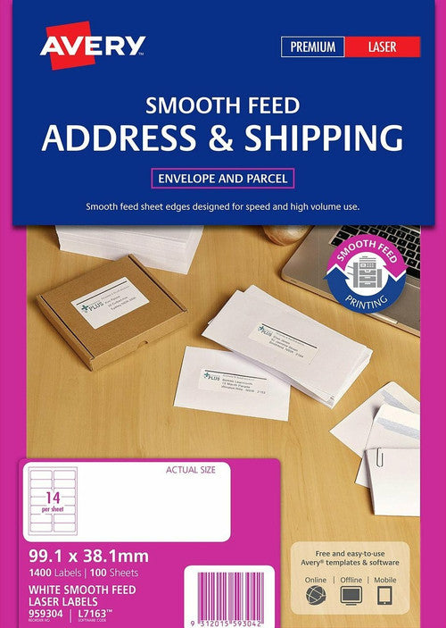 Avery White Address Smooth Feed Labels L7163 1400 Pack 99.1 x 38.1mm 14UP