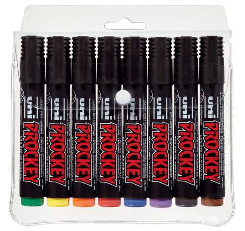 Uni Prockey PM-1228C Permanent Marker 1.8mm Bullet Tip Assorted Wallet of 8