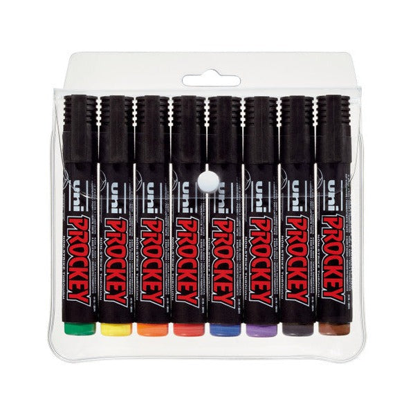 Uni Prockey PM-1228C Permanent Marker 1.8mm Bullet Tip Assorted Wallet of 8