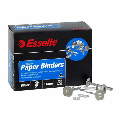 Esselte 0006470 Paper Binders 51mm Silver Box 100