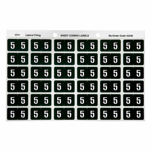 Avery Numeric 5 Side Tab Colour Coding Labels 25 x 38mm 180 Pack
