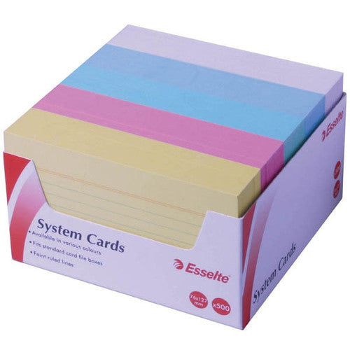 Esselte 451215 System Cards Ruled 127x76mm Assorted Pack 500