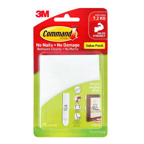 Command Picture Hanging Strips Large White 12 Pack (7.2kg)