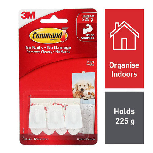 Command Micro Hooks White 3 Pack (225g)