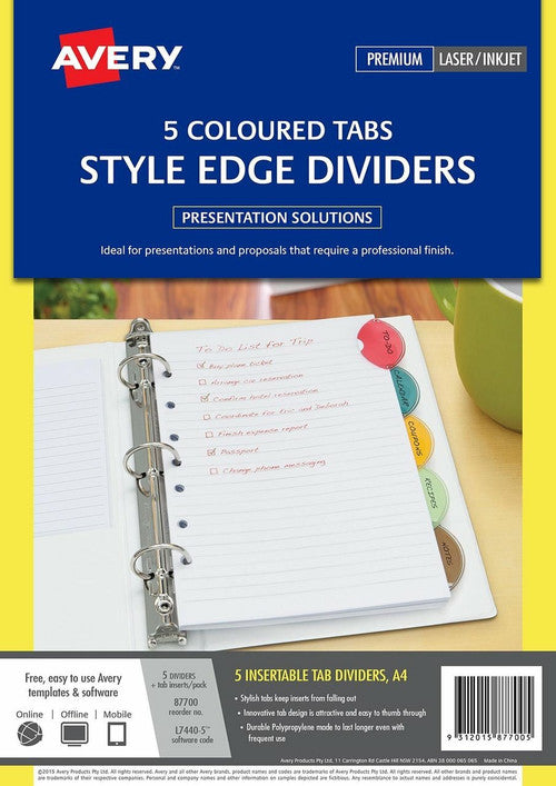Avery Style Edge Insertable Dividers 5 Colour Tab