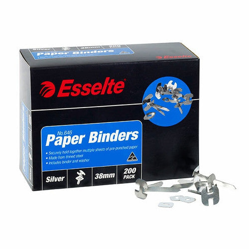 Esselte 0006462 Paper Binders 38mm Silver Box 200