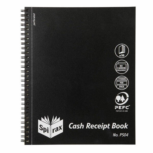 Spirax Carbonless Cash Receipt Book Quarto Polypropylene Cover 50 Duplicate Sets