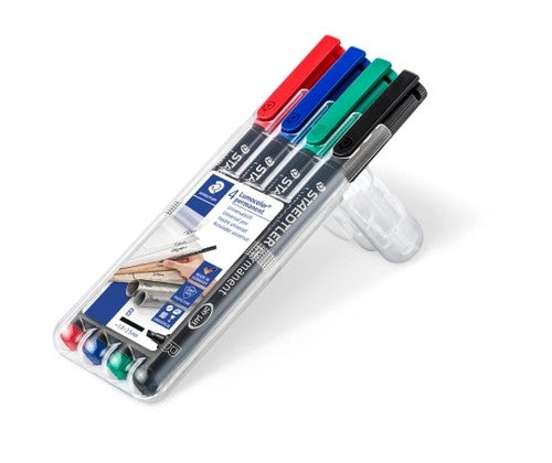 Staedtler Lumocolor Permanent Pen Broad Assorted Wallet of 4 314 WP4