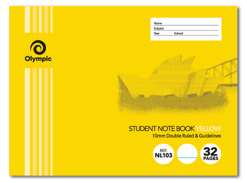 Olympic NSW Student Notebook Double Ruled 10mm Yellow 175 x 240mm Box of 20