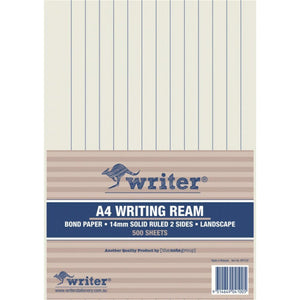 Writer A4 Exam Paper 14mm Solid Ruled Landscape Ream 500 Sheets — front of ream