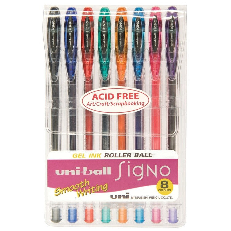 Uni-Ball Signo Gel Ink Rollerball Pen 0.7mm Assorted Wallet of 8