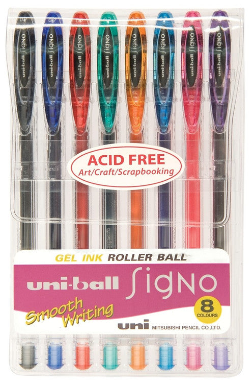 Uni-Ball Signo Gel Ink Rollerball Pen 0.7mm Assorted Wallet of 8