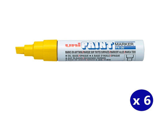 Uni Paint PX-30 Permanent Marker 8mm Chisel Tip Yellow Box of 6