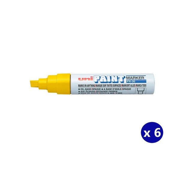 Uni Paint PX-30 Permanent Marker 8mm Chisel Tip Yellow Box of 6
