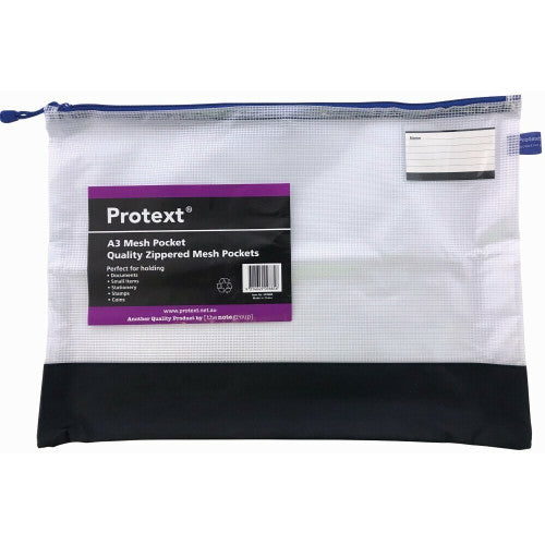 Protext Mesh Pouch A3 with Note Card Holder Assorted Zipper