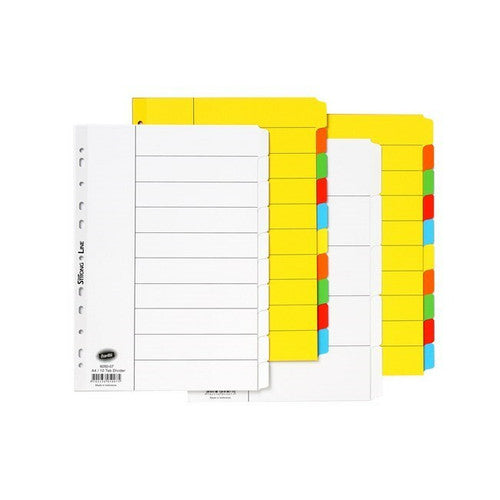 Bantex A4 Dividers Strong Line Bright Manilla 10 Tabs Assorted Box of 50
