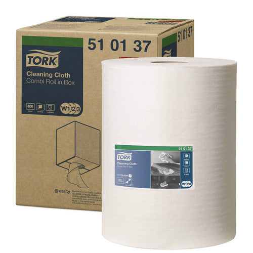 Tork Cleaning Cloth Combi Roll 1 Ply W1 W2 W3 White Roll of 400 Sheets