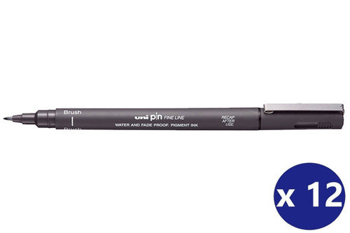 Uni Pin Brush Tip Fineliner Dark Grey Box of 12