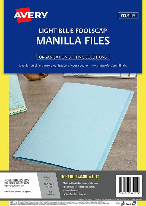 Avery Manilla Folder Foolscap Light Blue Pack 20