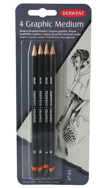 Derwent Graphic Pencil Medium 2B B HB 2H Pack of 4 Box of 6
