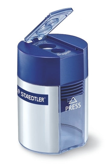 Staedtler Double Hole Tub Sharpener with Metal Sharpener Insert for Standard Sized Graphite Pencils 512 001