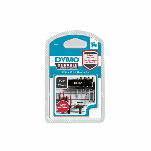 Dymo D1 durable label tape 12mm white on black high contrast industrial labelling for dark equipment