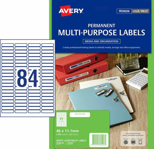 Avery White 35mm Slide or Small Item Labels L7656 2100 Pack 46 x 11.11mm 84UP