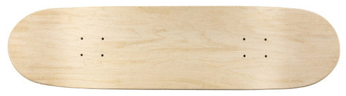 Plain wooden skateboard deck on a white background
