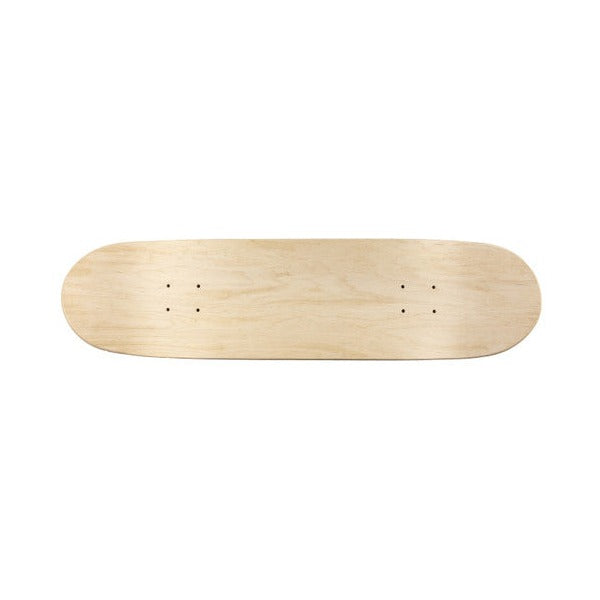 Plain wooden skateboard deck on a white background