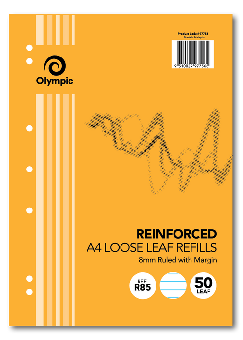 Olympic Loose Leaf Refill Reinforced A4 8mm Ruled 50 Leaf