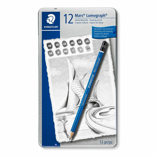 Staedtler Mars Lumograph Tin of 12 Sketching Pencils 100 G12 S