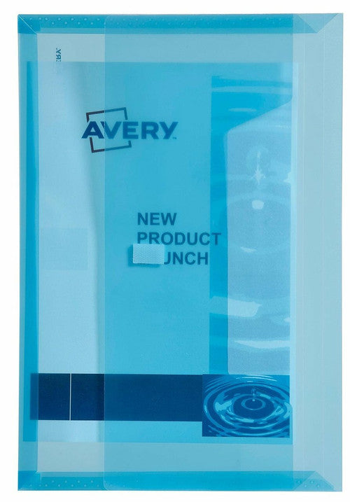 Avery Document Wallet Hook and Loop Foolscap 50 Sheets Transparent Blue