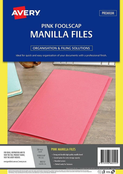 Avery Manilla File Foolscap Pink Pack 20