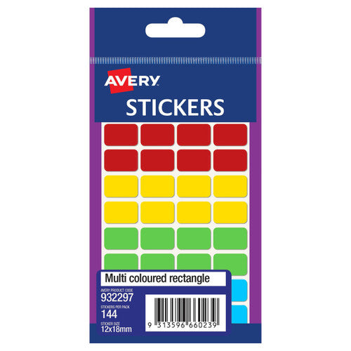Avery Multi-Coloured Multi-Purpose Stickers Rectangle 18 x 12mm 144 Pack