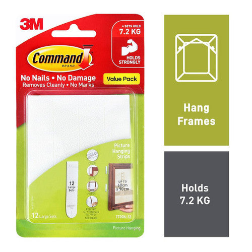 Command Picture Hanging Strips Large White 12 Pack (7.2kg)