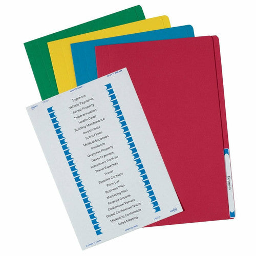 Avery Assorted Manilla File with 1 Sheet of 24 Laser File Title Labels Foolscap 20 Pack